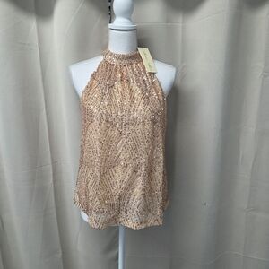 NWT Glamorous Sequin Halter Blouse - Beige